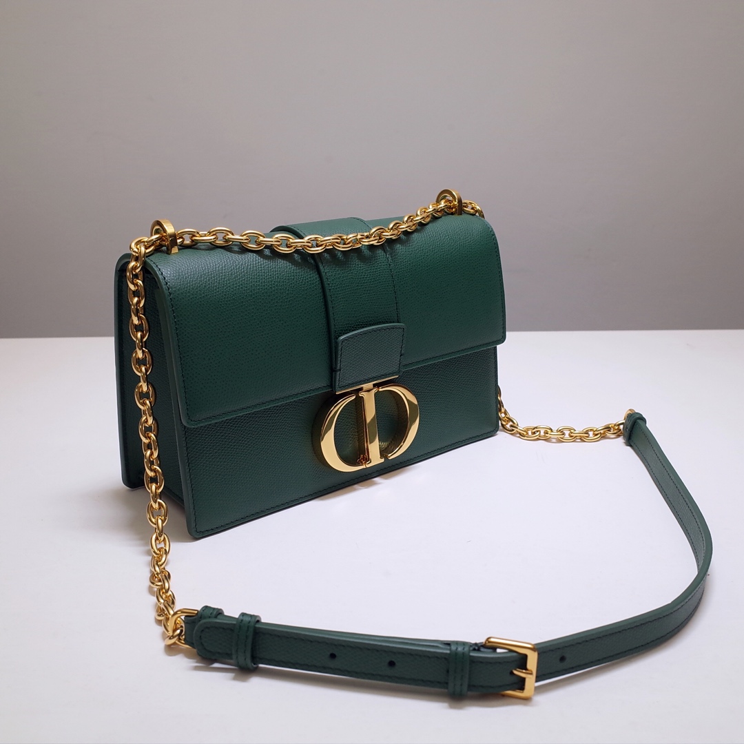 30 Montaigne Chain Bag Dark Green Grained Calfskin